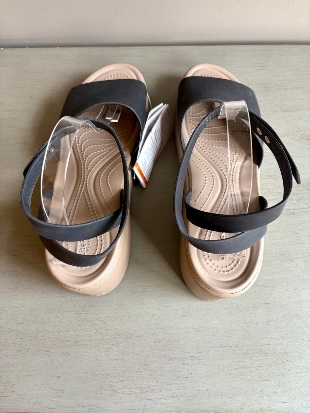 Crocs Brooklyn Ankle Strap Wedge Sandal Black Tan Women Size 11 NEW Summer - Picture 10 of 16